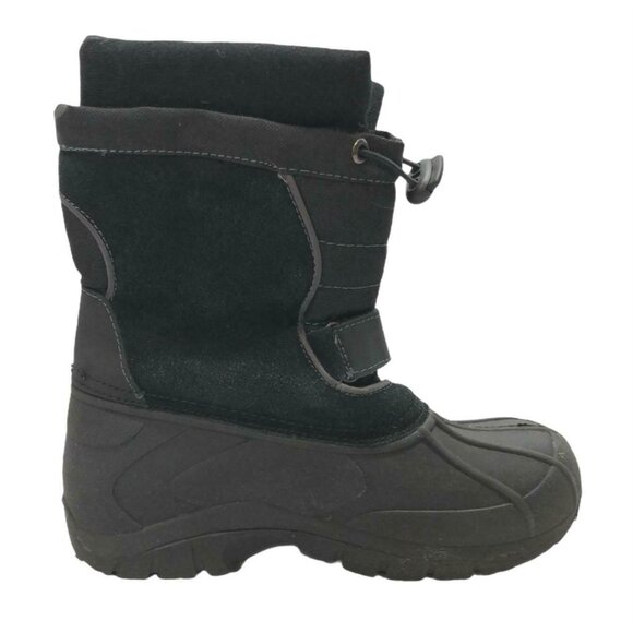 Totes Snow Winter Boots Rain Boys 3 M Jacob Black Suede Slip On Hook Loop - Picture 6 of 10